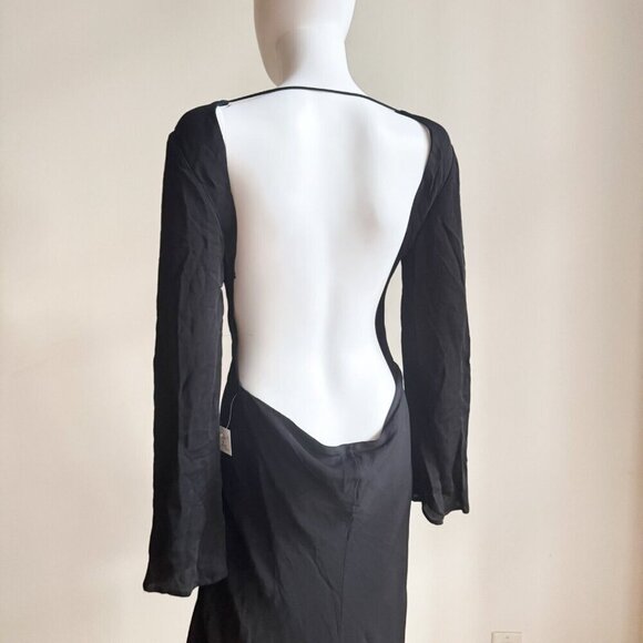 Zara Black Super Low Plunge Black Evening Gown Dress L - Picture 2 of 5